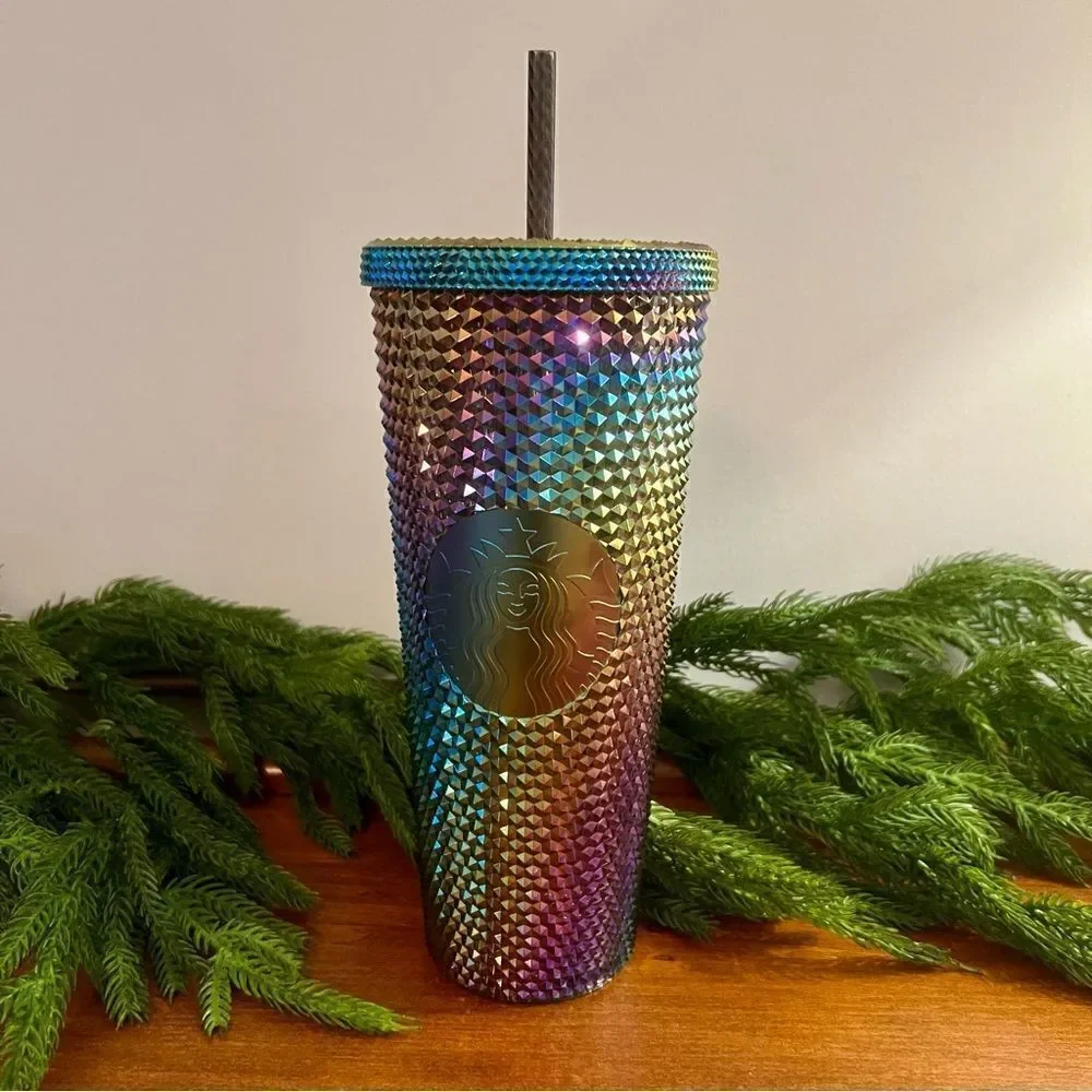 Starbucks Limited Edition Studded Oil Slick Rainbow Iridescent Tumbler Venti NWT